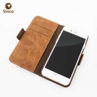 Guangzhou OEM premium flip kickstand PU leather phone case canvas back cover for iPhone