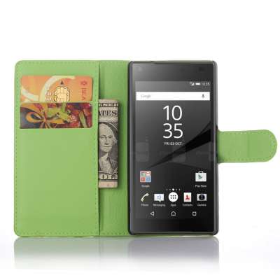 For Sony Z5 Compact Leather Wallet Viewing Stand With Card Solt Cover